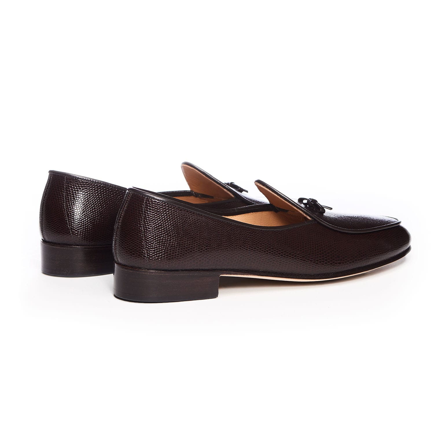 BELGIAN SHOES MR CASUAL LOAFER LIZARD BROWN SLIPPERS Sz 8.5 $800 BOW TIE LEATHER Lizard Calf - Belgian Shoes main image 3