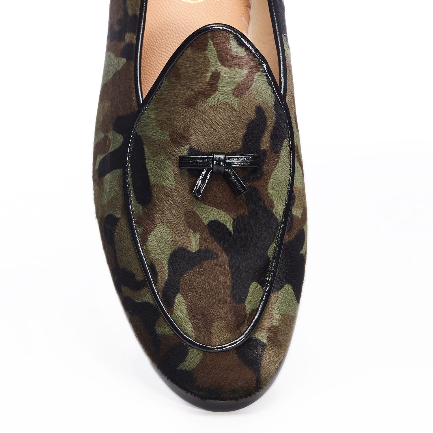 BELGIAN SHOES MR CASUAL LOAFER PONY HAIR CAMOUFLAGE CAMO SLIPPER BOW 12.5  $750 MORRIS PONY CAMOUFLAGE SLIPPERS – SUPERGLAMOUROUS main image 3